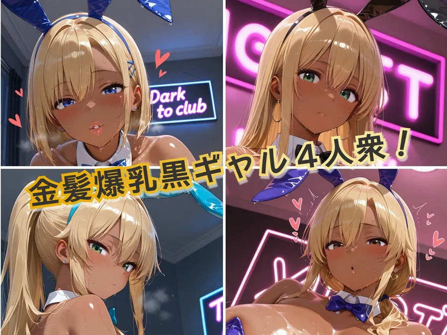 ぬるぬる金髪爆乳黒ギャル 暗闇ネオンに浮かぶバニーガールの濡れた肌 サンプル画像 1