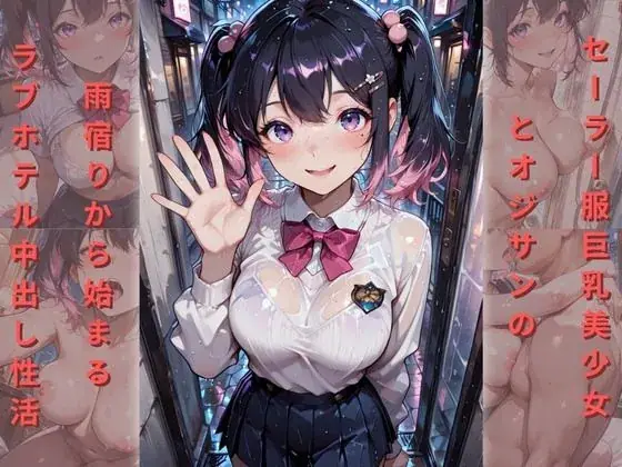 セーラー服の巨乳美少女とオジサンの雨宿りから始まるラブホテル中出し性活