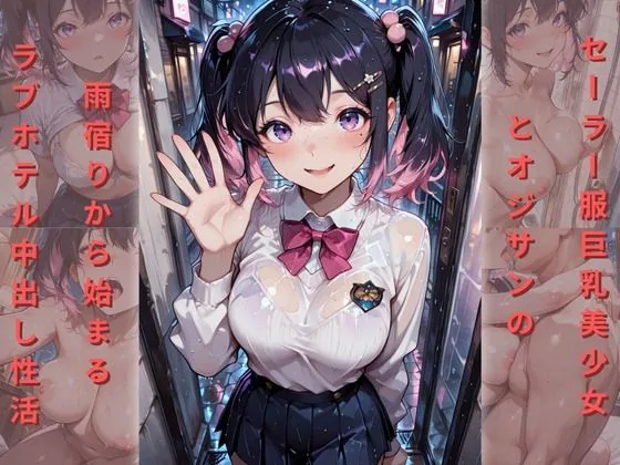 セーラー服の巨乳美少女とオジサンの雨宿りから始まるラブホテル中出し性活