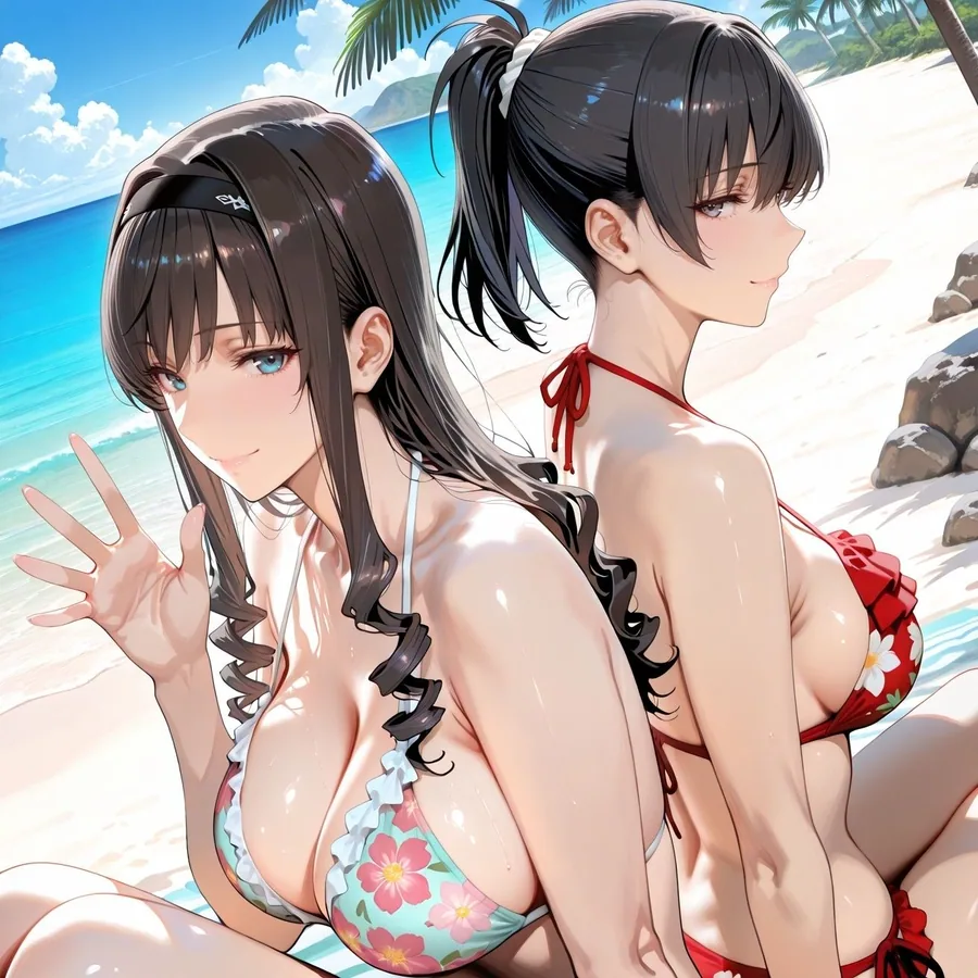 森○はるか＆塚○響inビーチ サンプル画像 2