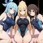 競泳水着の駄女神達が種付けおじさんの種に溺れ寝取られる
